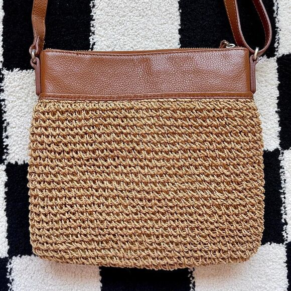 Brighton Woven Straw Brown Leather Crossbody Bag - Picture 4 of 8